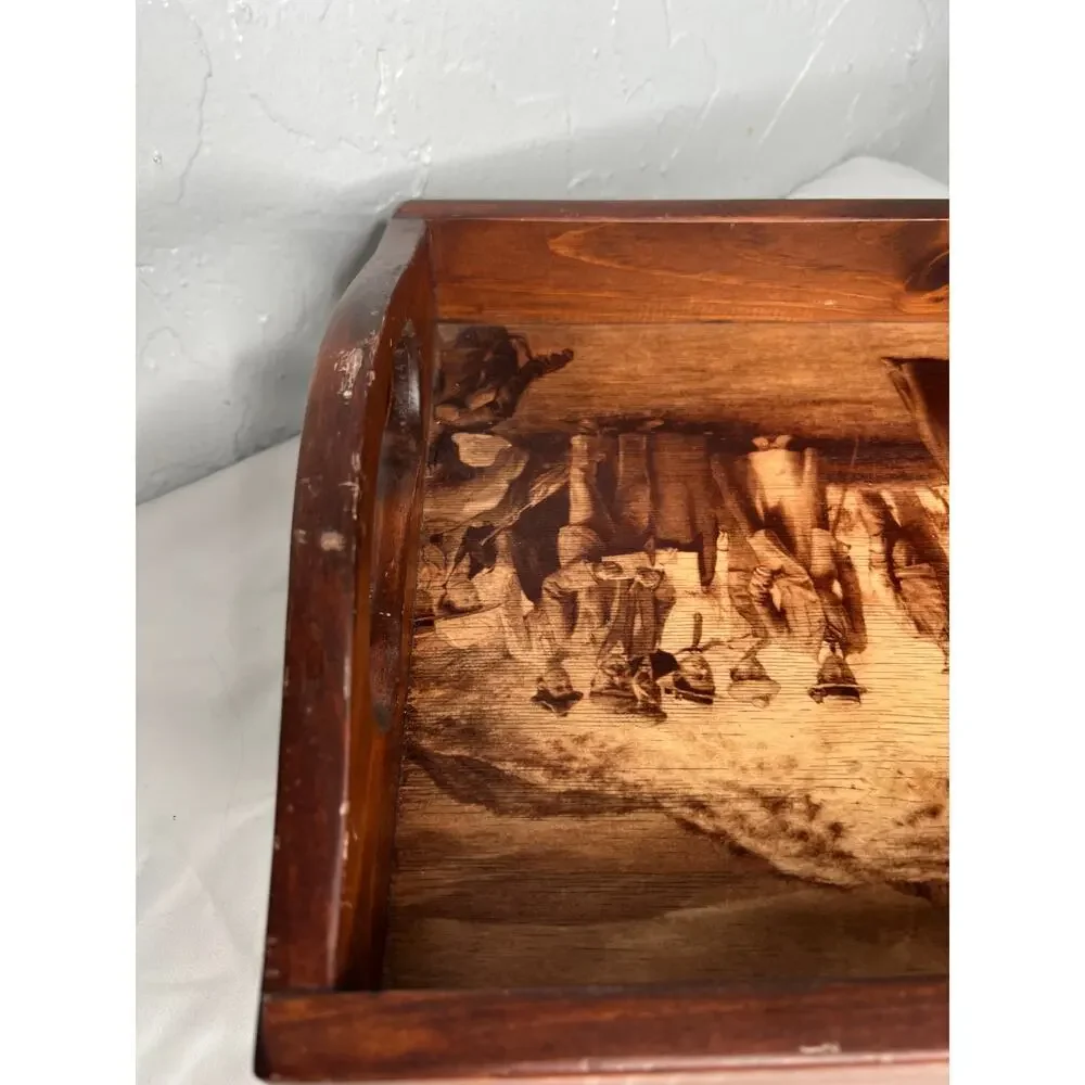 Vintage Wooden Tray Golf Scene Vintage Golf Playing Scene Rustic Traditional
